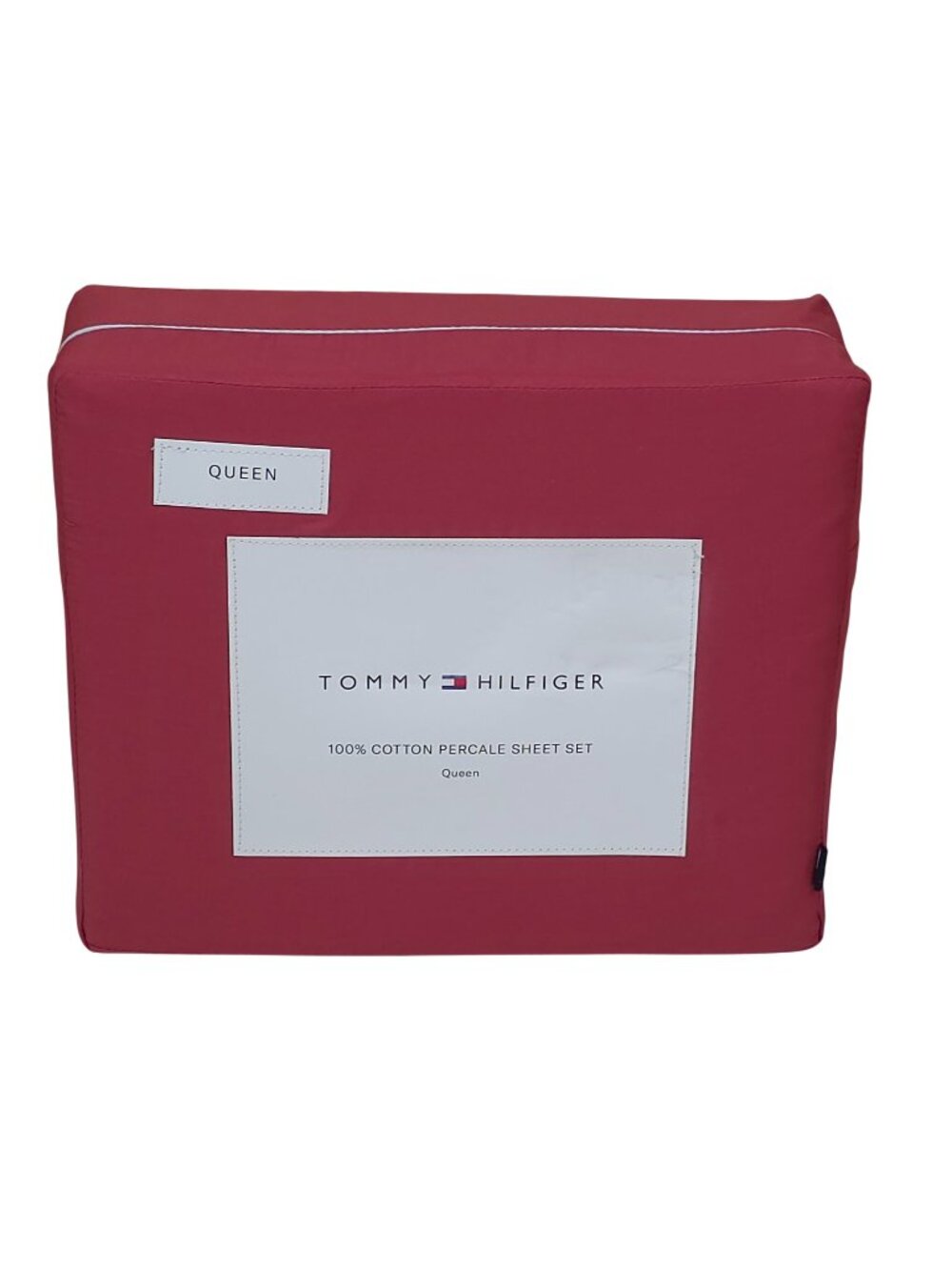 Tommy Hilfiger 100% Cotton Percale Queen Sheet Set Red Hilfiger Essentials